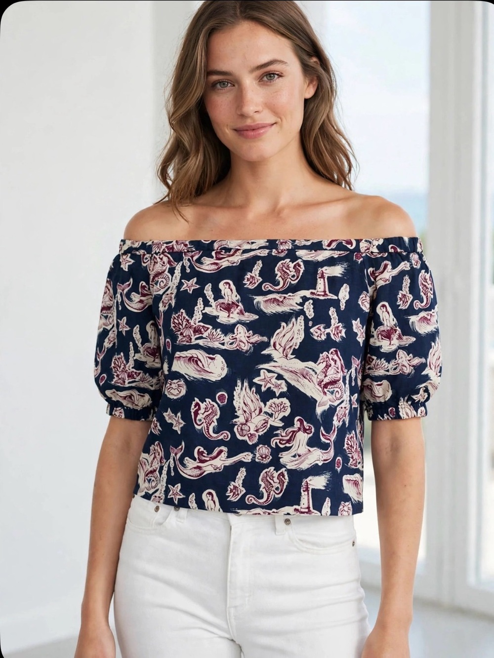Piamita BS02 Camille Blouse in S06 Sirena Azul, size XS, NWT